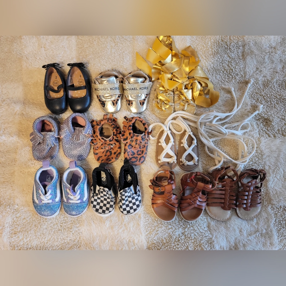 10 Pair Bundle Baby Girl Shoes Size 2- Michael Kors Vans Freshly Picked Bailey's